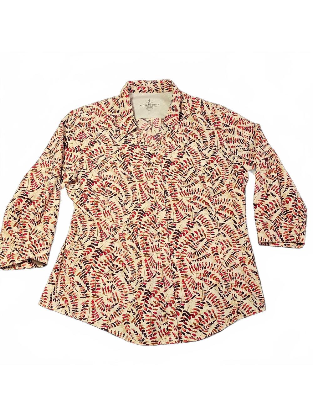 Royal Robbins Women's Snap Button-Up Shirt L Red Camp Hike Lightweight Outdoors